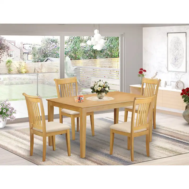 East West Furniture Dining Set- a Rectangle Solid Wood Table and 4 Kitchen Chairs, Oak (Pieces & Seat Options)
