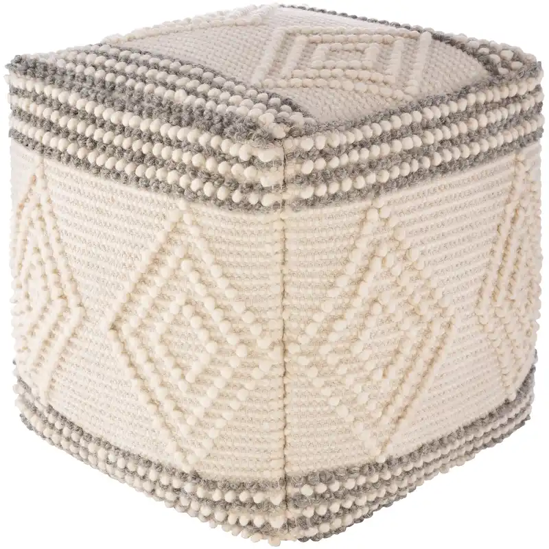 Charcoal / White Boho Hand-Woven Cube Pouf – 1-Person