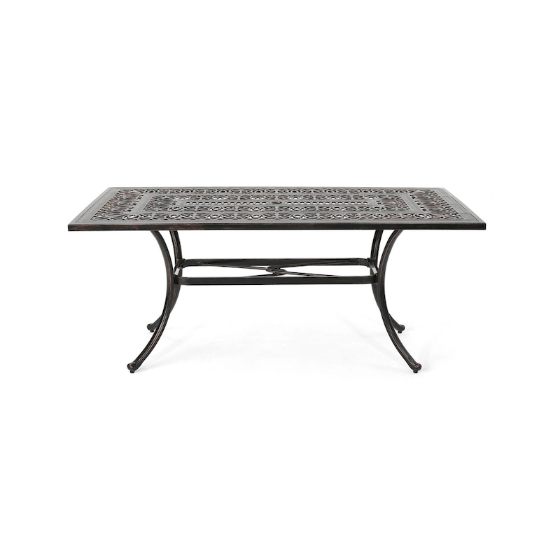 Shaili Outdoor Dining Table, Rectangular 68 Inch, Shiny Copper Cast Metal