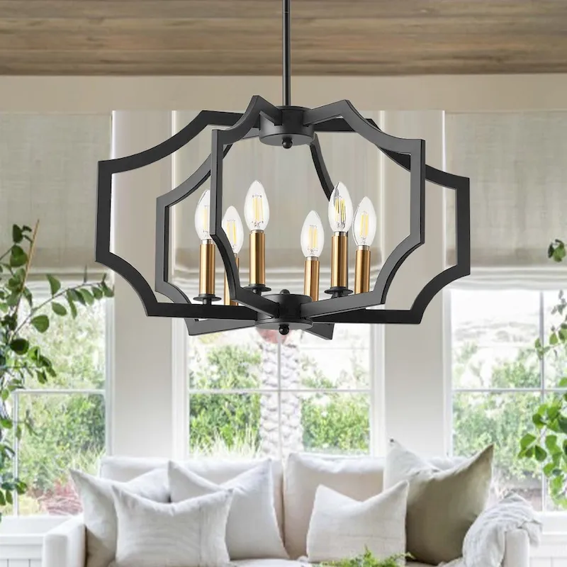 6-L Lantern Industrial Adjustable Metal Pendant Light Kitchen Island Chandelier - 11.8 x 21.3  - N/A