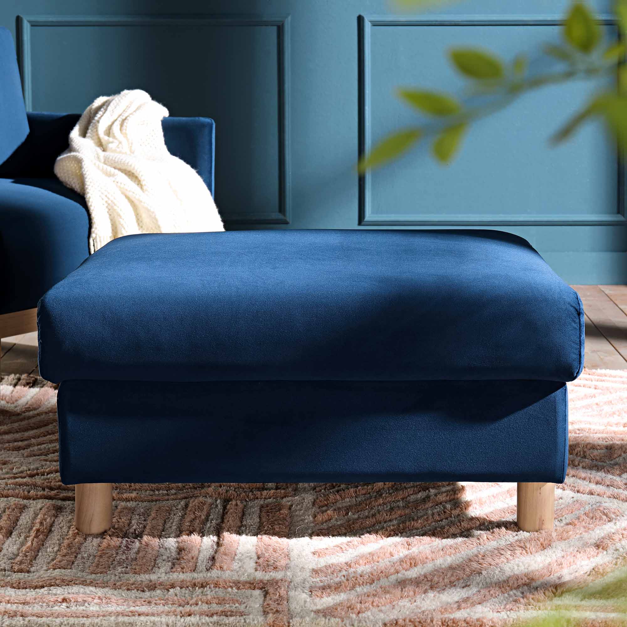 Navy Blue Velvet Storage Ottoman