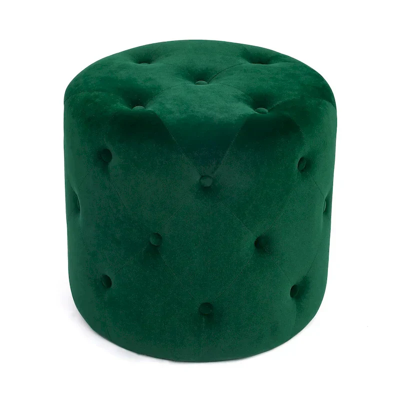 Adeco Tufted Round Ottoman - Upholstered Ottoman Footstool Foot Rest