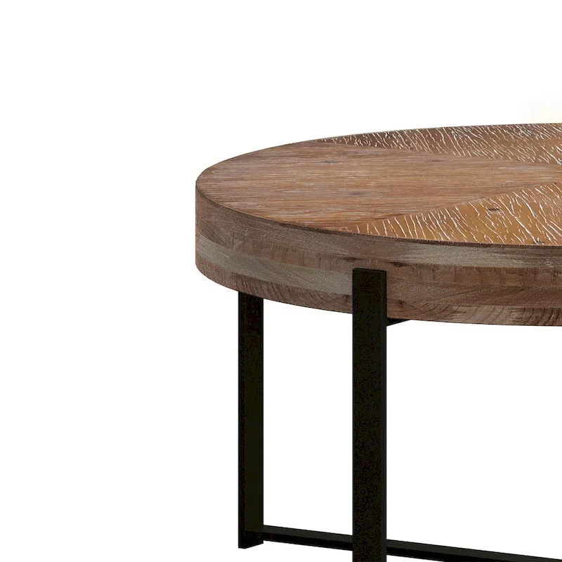 Natural Wood Round Coffee Table with Metal Cross Legs