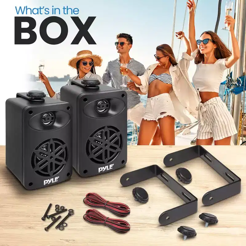 PYLE 3.5 Outdoor Waterproof Speakers  All-Weather Mountable Speaker Pair for Patio, Pool, or Boat  Black