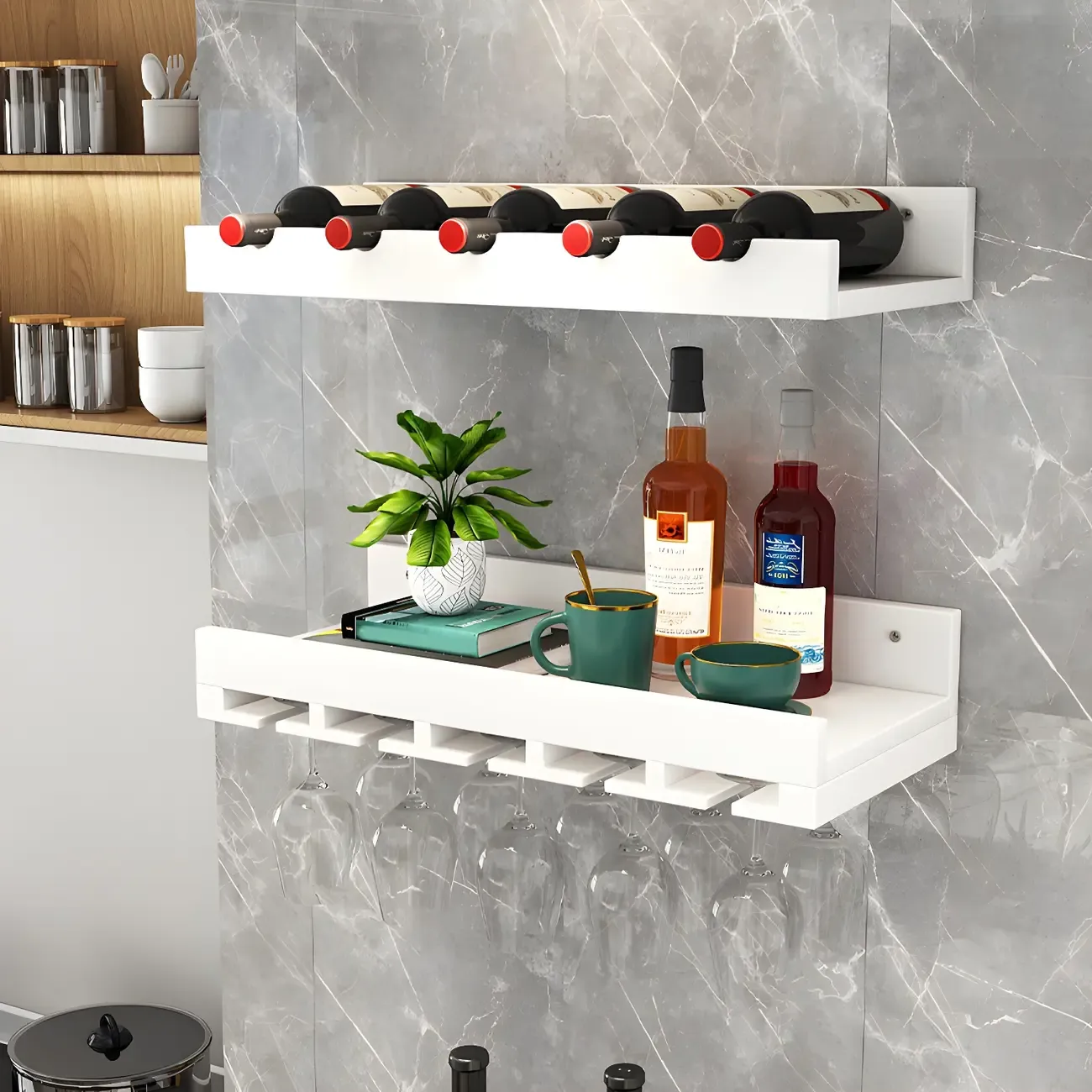 Industrial Wooden Wall Mounted Wine Rack