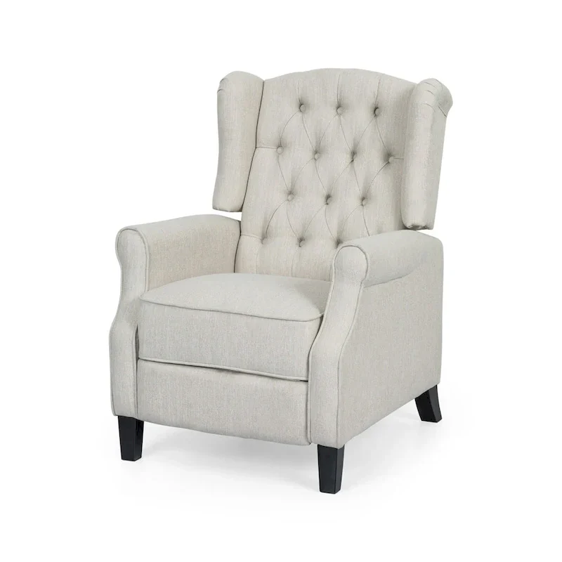 Modern Wingback Push-Back Recliner with Footrest, Button-tufted, Birch Legs