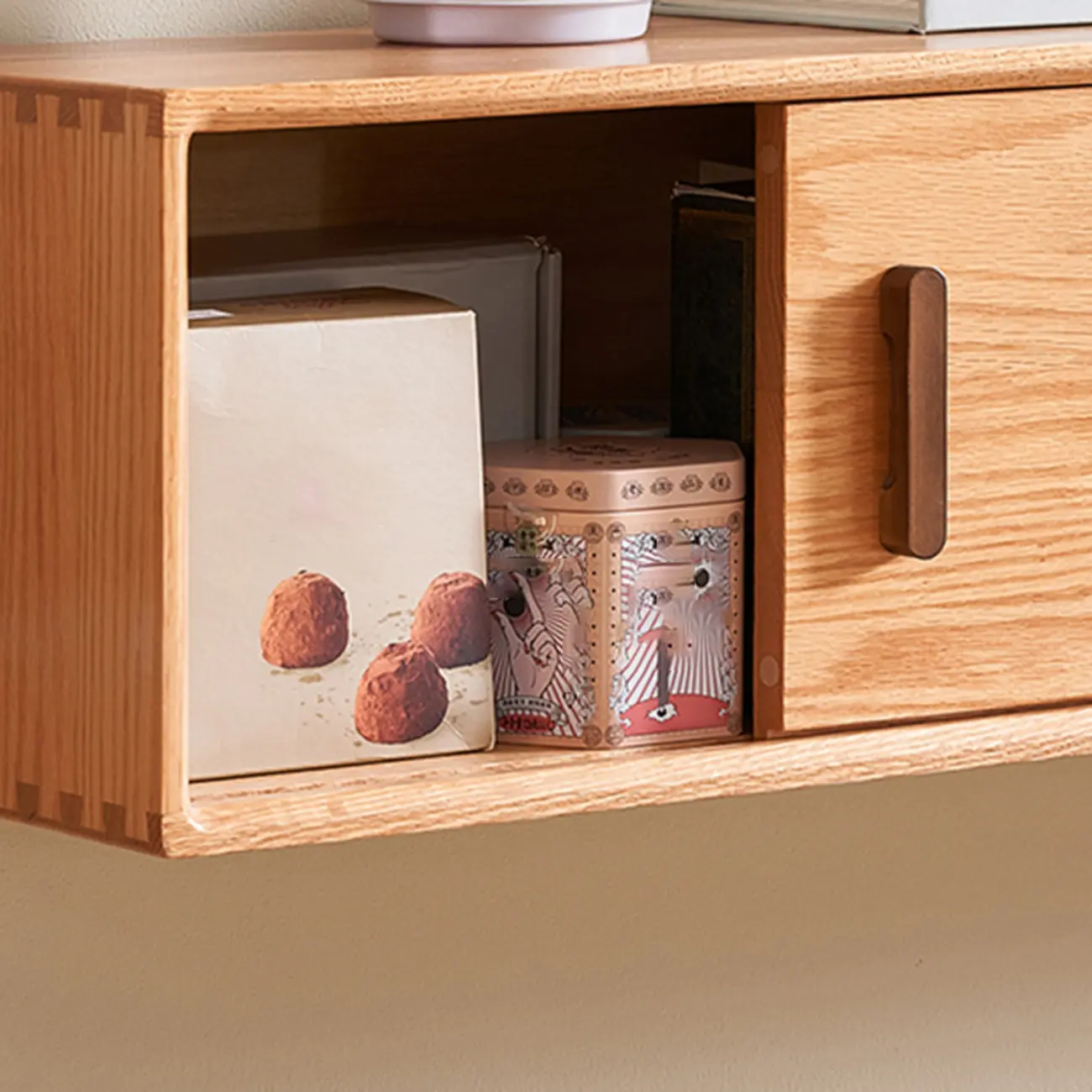 Natural Wood Wall Mount TV Stand Entertainment Center