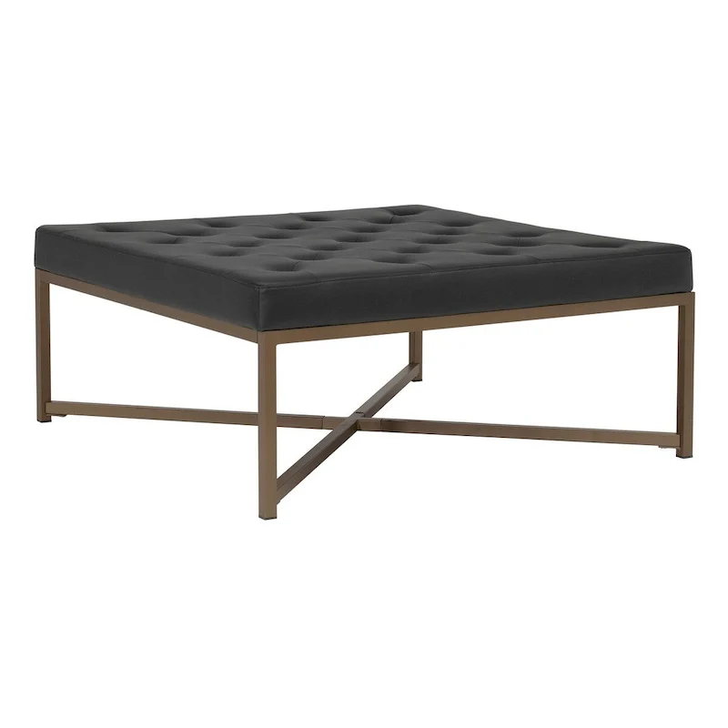 Studio Designs Home Camber Metal and Tufted Leather Large Cocktail Ottoman