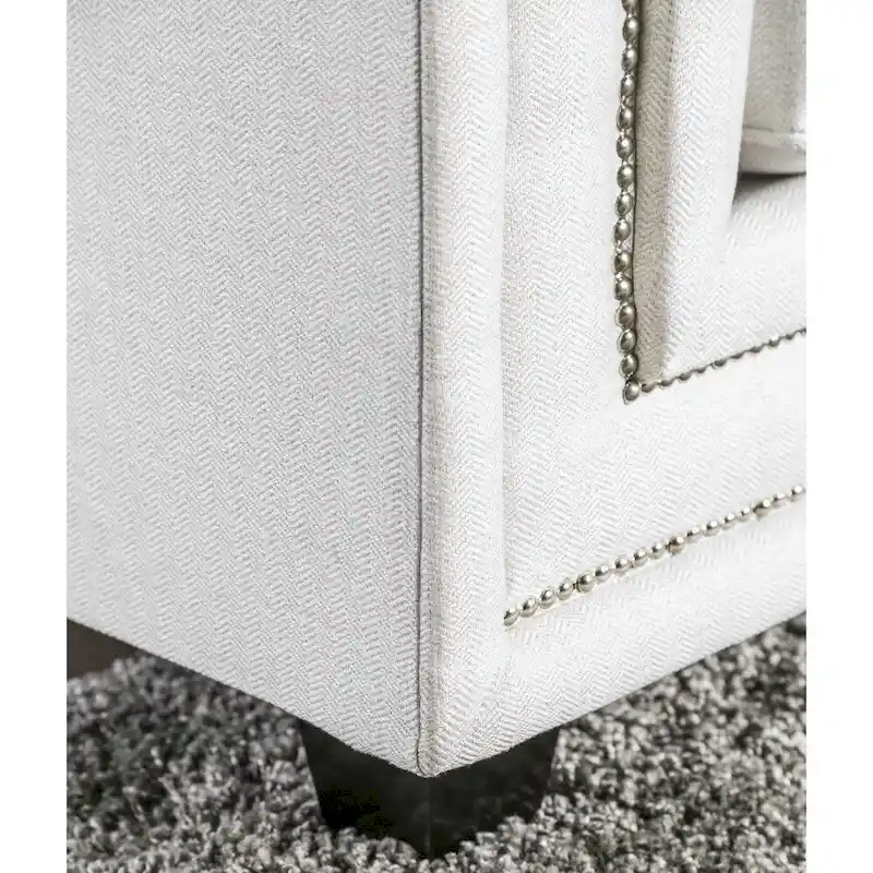 Tigg Contemporary White Chenille Nailhead Upholstered Sofa
