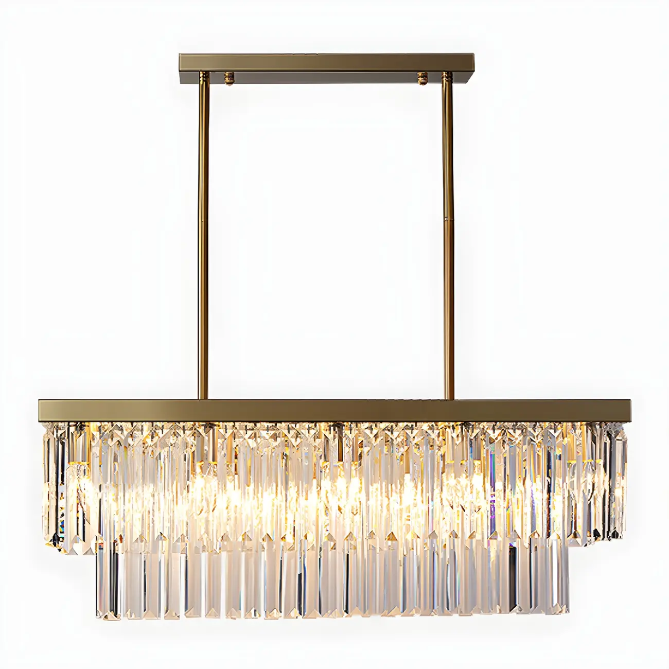 Modern Large Crystal Rectangle Island Pendant Light
