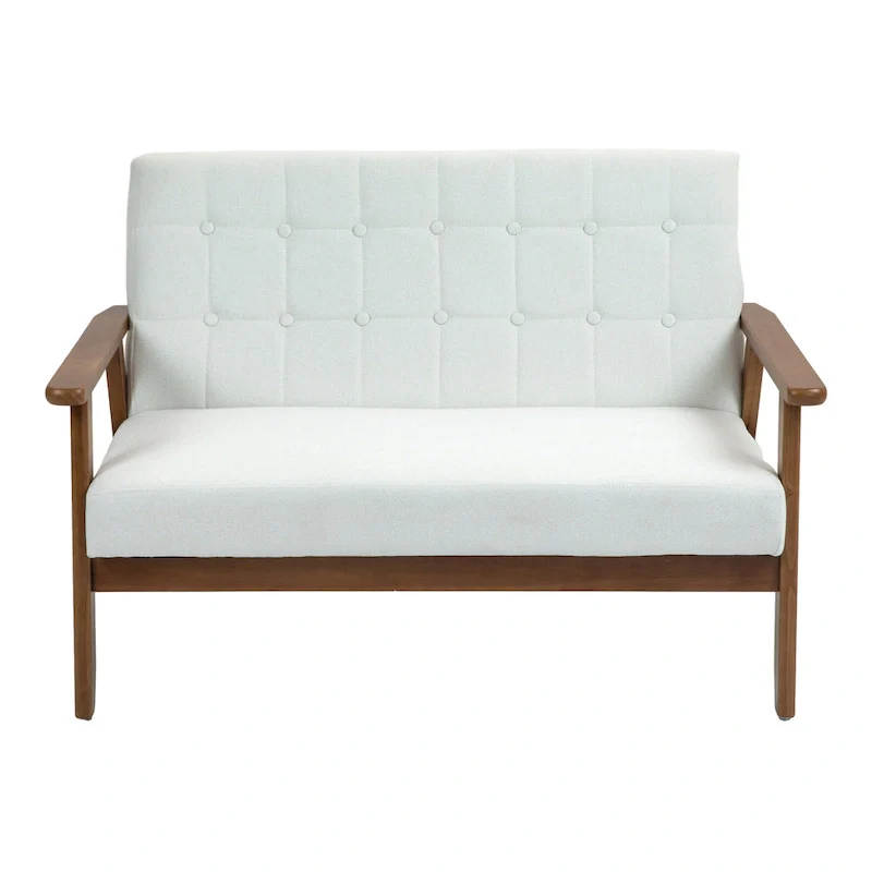 HOMEFUN Mid-Century Linen/PU Upholstered Wood Frame Tufted Loveseat Sofa