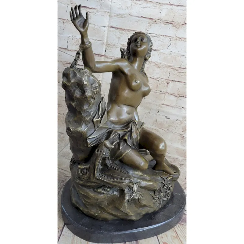 Andromeda Princess Prisoner Of Dragon Bound Girl Bronze Statue Sculpture 17 Inches X 11 Inches