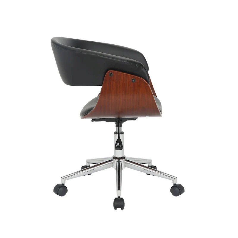 Faux Leather Office Chair with Chrome Base and Curved Wood Seat