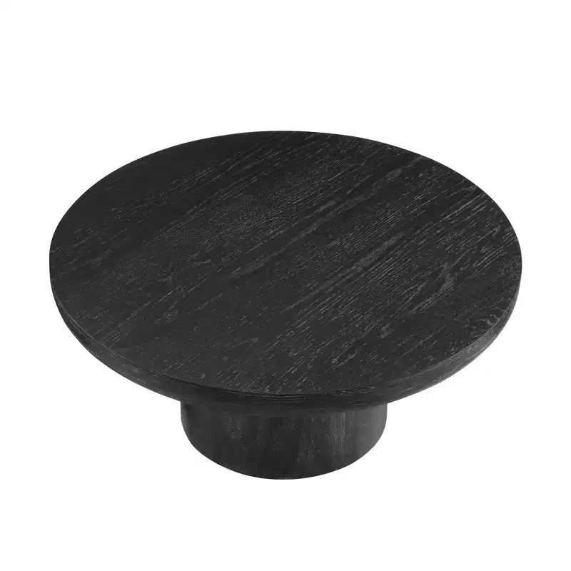 Round Coffee Table Wood Sofa Side Table Center Table with Cylindrical Leg, Black/Dark Brown-ModernLuxe
