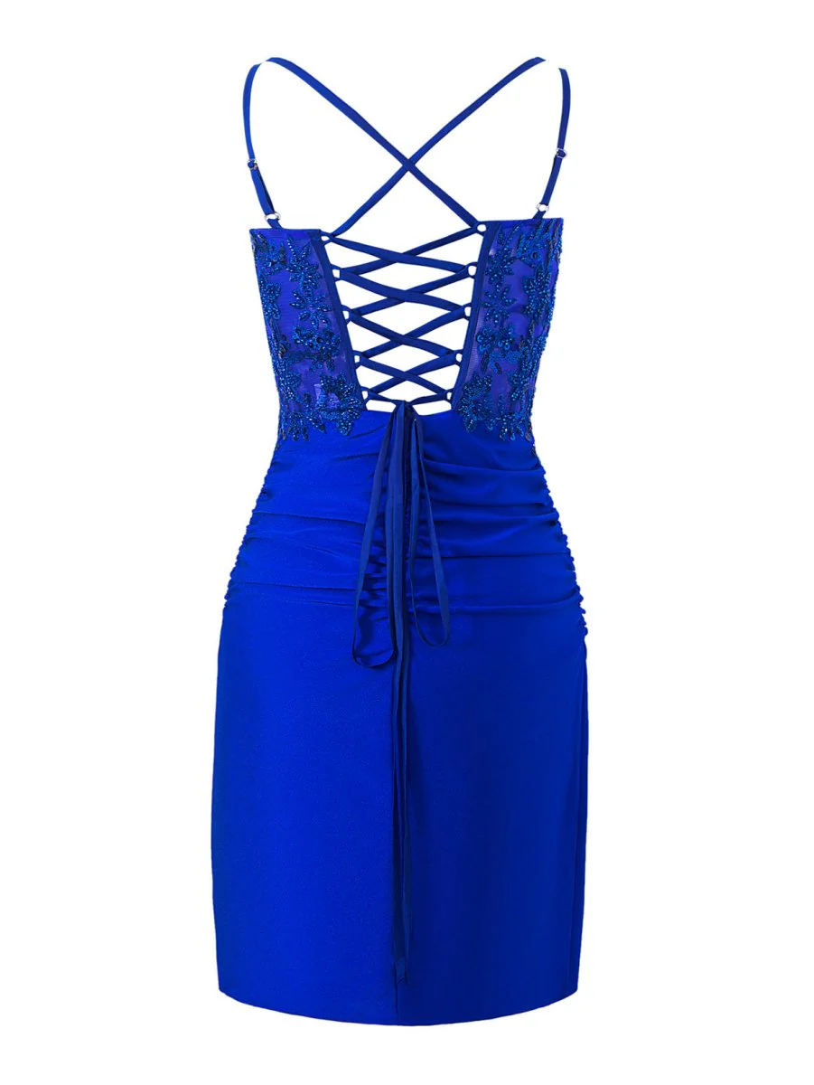 Royal Blue Sheath Short Spaghetti Strap Jersey Homecoming Dress