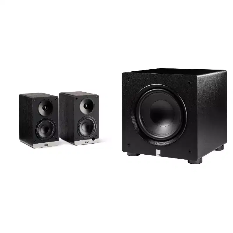 Elac DCB41-BK - Debut ConneX 4.5 Powered Speakers - Black, Pair and Elac PS250-BK - Varro Premium 10 250 Watt Powered Subwoofer with Auto-EQ