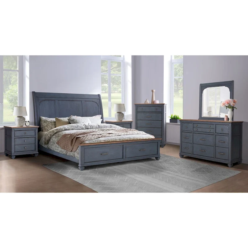 Nightstand, No Assembly Required, Corduroy Blue Finish