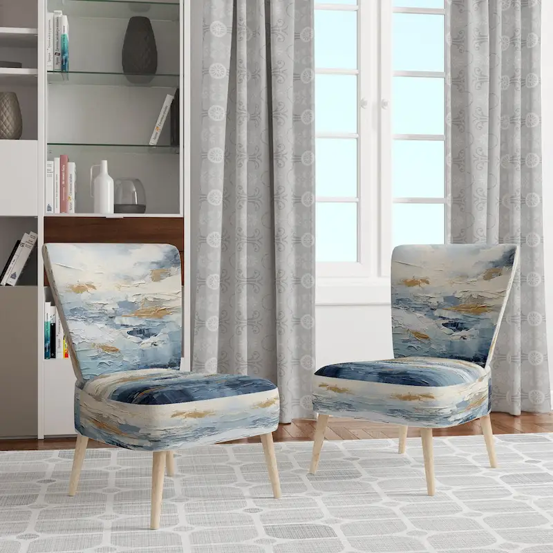 Designart Beach Scandinavian Solitude III Upholstered Abstract Accent Chair and Nautical & Coastal Arm Chair - Multiple Color