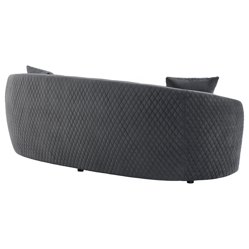 Buo Curved Sofa, 92 Inch, Dark Gray Polyester, Gold Trim, 3 Pillows