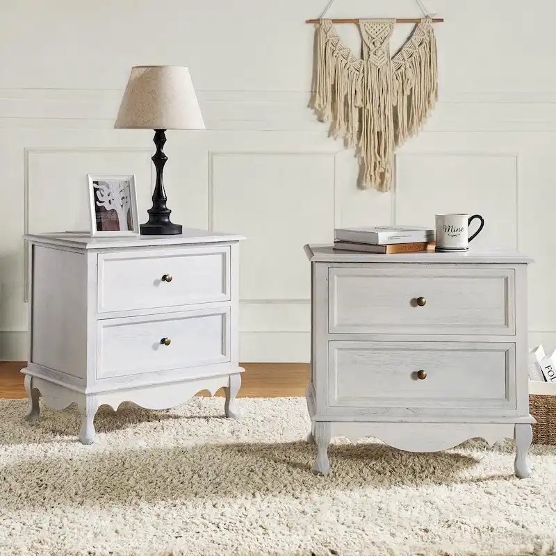 Set of 2 Nightstands with Charging Station, 2-Drawer – Blue / Walnut / White / Charcoal