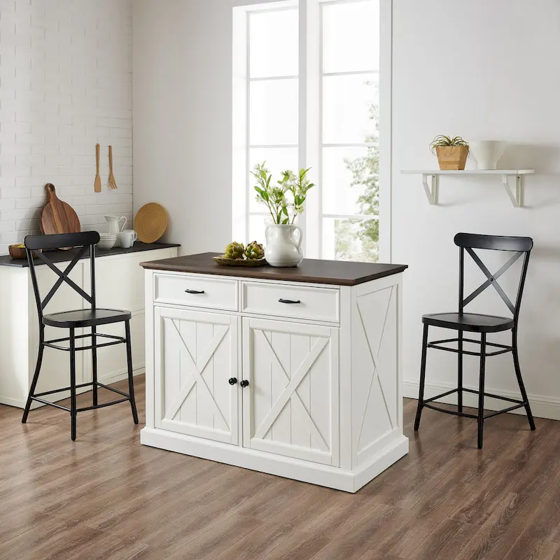 Crosley Clifton Kitchen Island W/Camille Stools - 50d x 47.75w x 36.25h