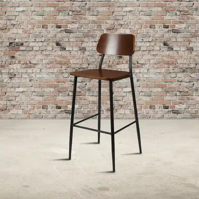 Industrial Barstool with Steel Frame and Rustic Wood Seat