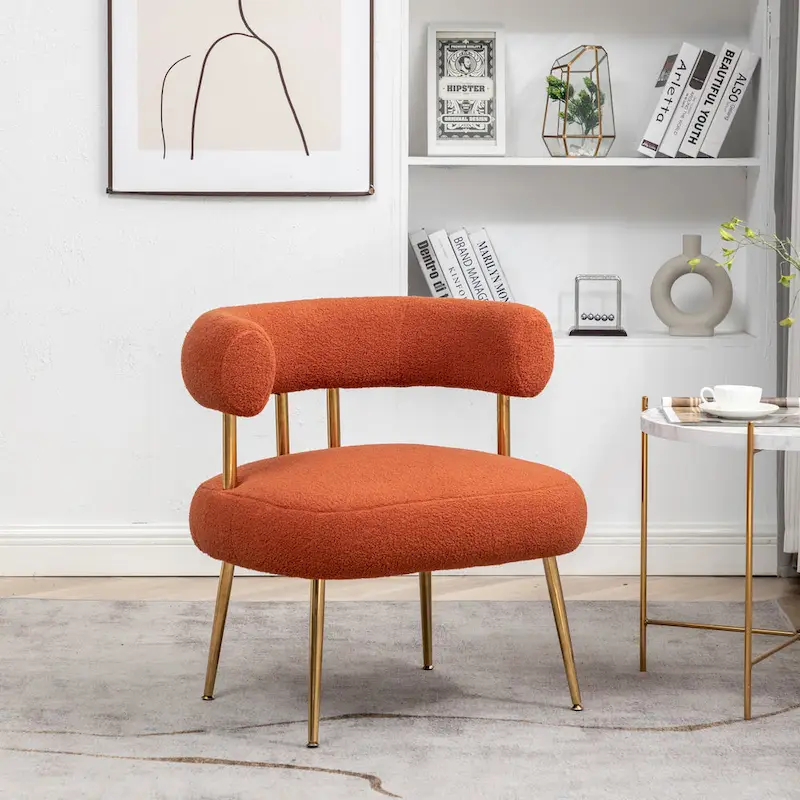 Modern Glam Upholstered Comfy Open-Back Accent Vanity Chair with Golden Legs