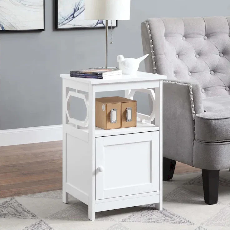End Table with Storage Cabinet and Shelf - Octagon Side Design