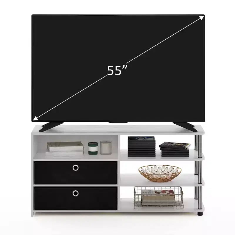 Furinno Simple Design TV Stand Entertainment Center Hold up to 50 TV with Storage Shelves & 2 Bins,White Oak