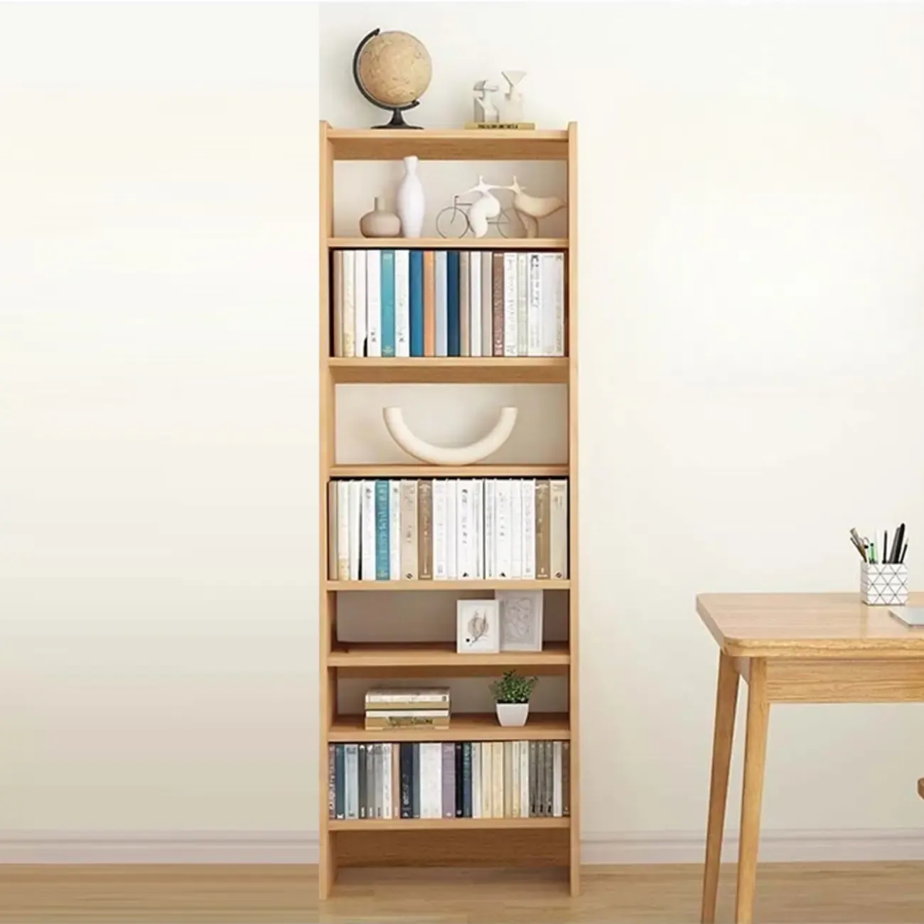 Natural Narrow Multi-Layer Open Back Wooden Bookshelf