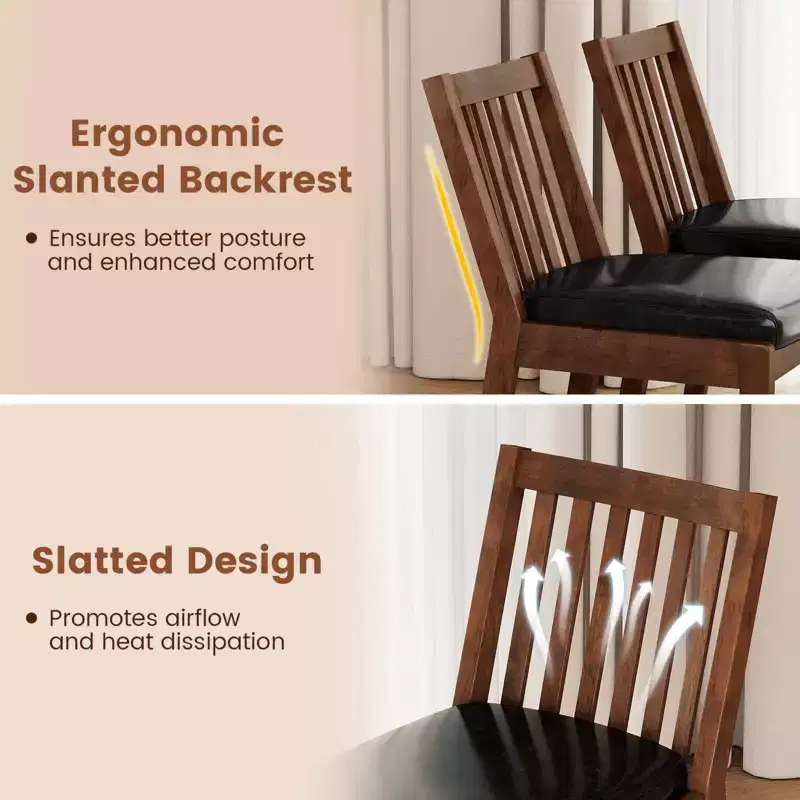 PU Leather Upholstered Dining Chairs, Armless, Espresso, Rubberwood Frame, 400 lbs Capacity