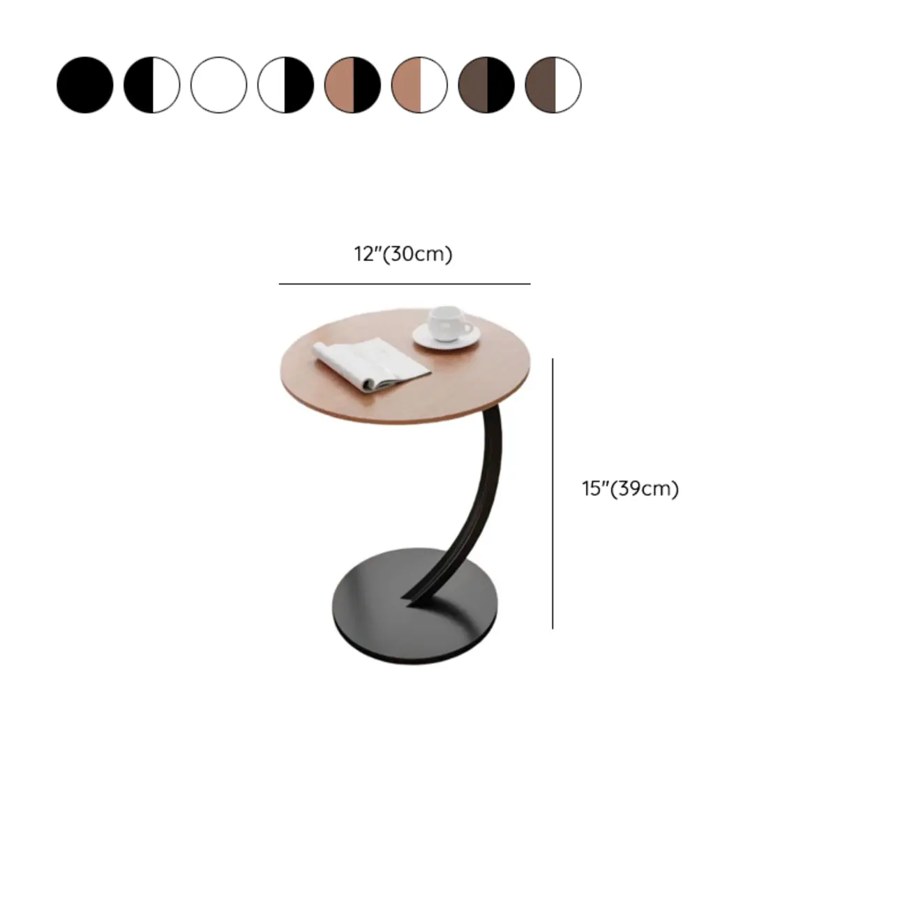 Modern Wood Round Top Triangular Silver Side Table