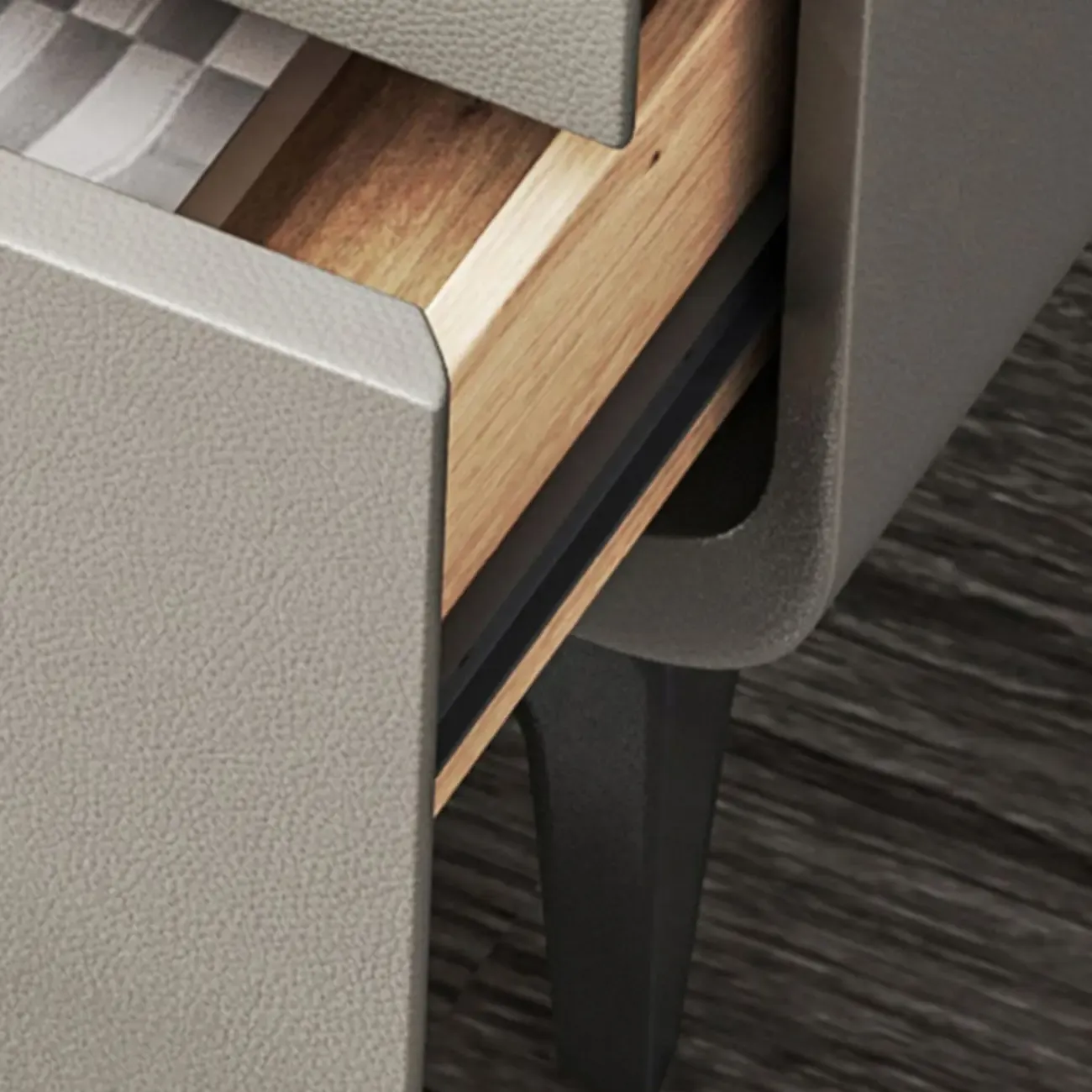 Freestanding Leather Arched Edge White Nightstand with Drawers