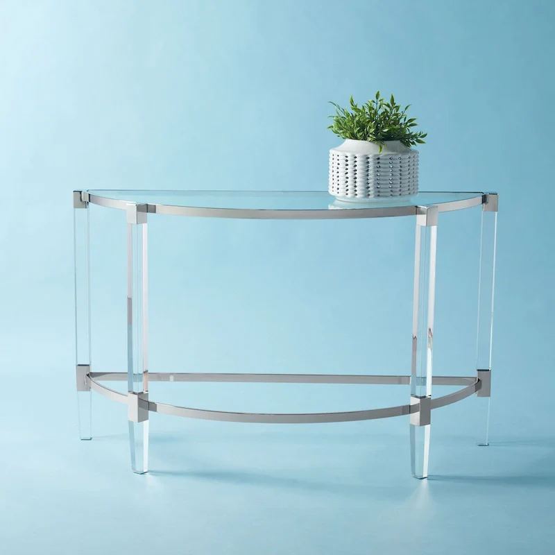 Acrylic Console Table with Stainless Steel Accents - 47W x 18D x 29H