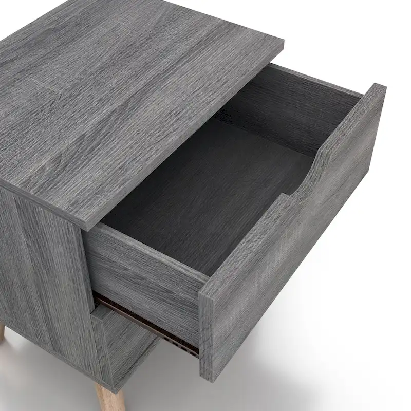 DH BASIC Mid-Century Modern Distressed Grey 2-Drawer Nightstand by Denhour