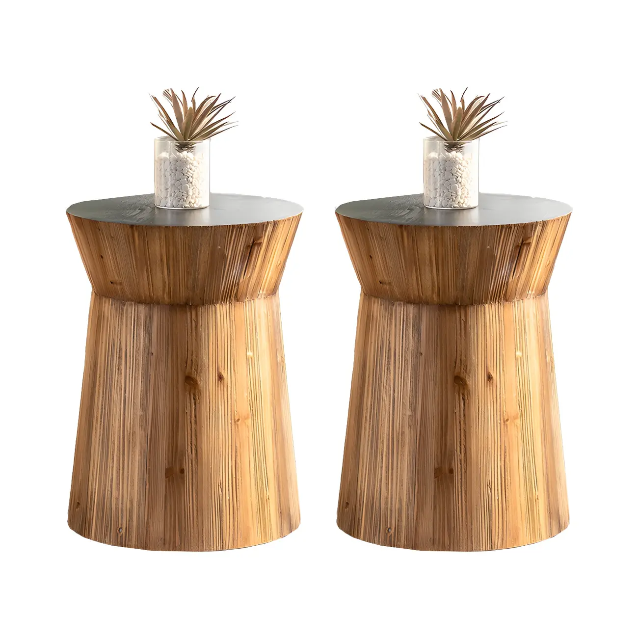 Elegant Geometric Wooden Block Accent Side Table