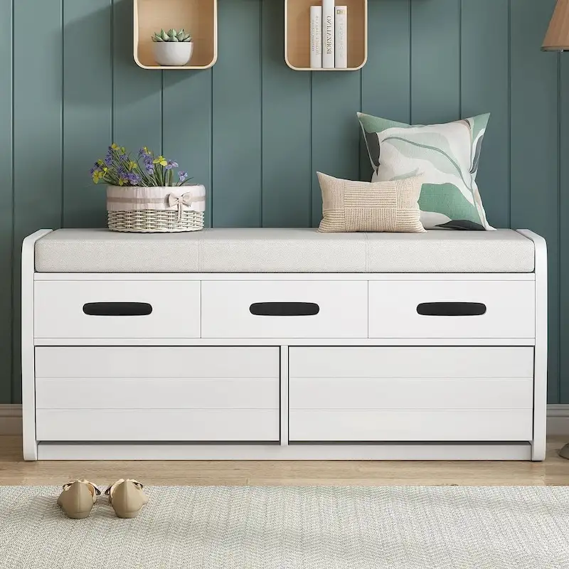 Rustic Storage Bench with Drawers and Hidden Storage