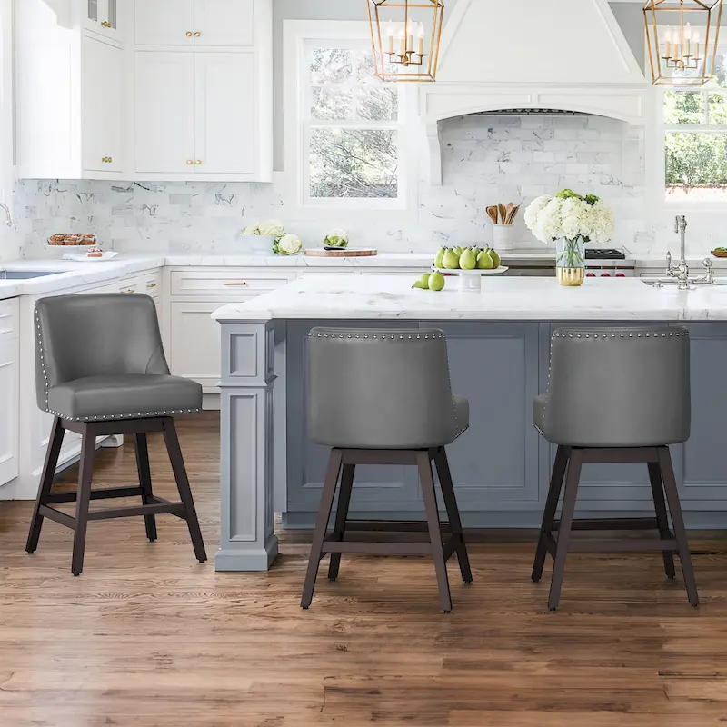 LUE BONA 26 in. Counter Height Bar Stools Upholstered Wood Frame Swivel Bar Stool with Farbic Seat Set of 3