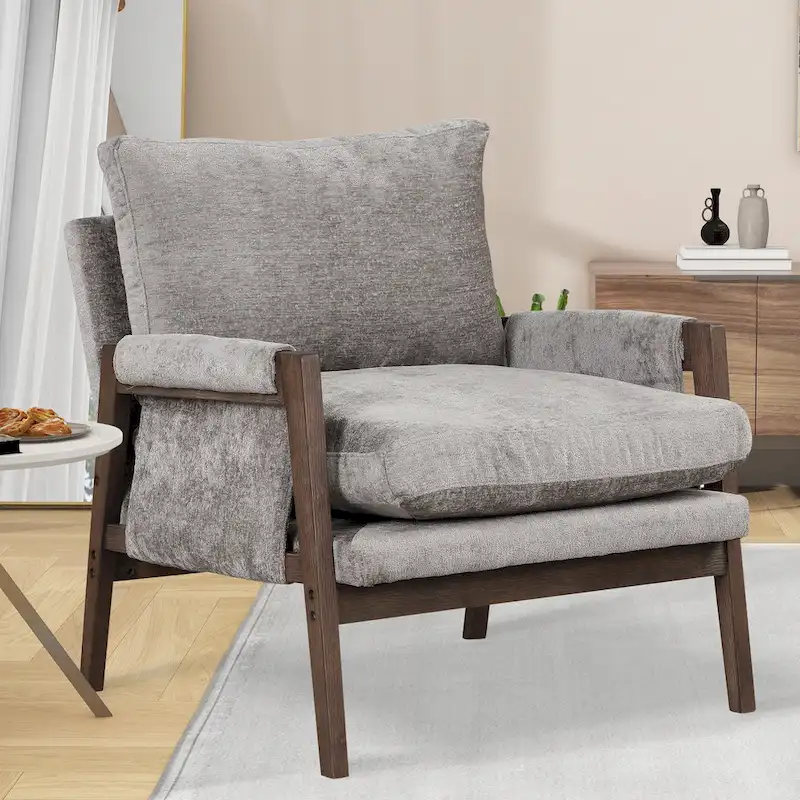 Velvet Accent Chair with Solid Wood Frame