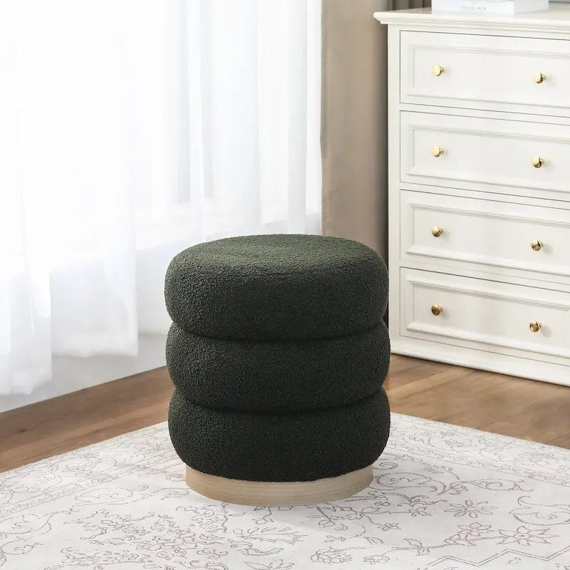 Adeco Teddy Round Upholstered Ottoman Stool