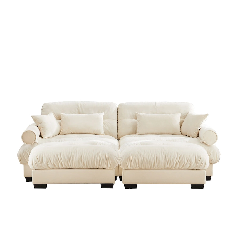 Velvet Fabric Loveseat Couch Modular Sectional Sofa with 2 Ottomans