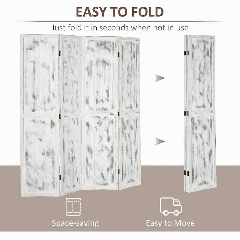 4 Panel Folding Wood Privacy Screen with Metal Hinges