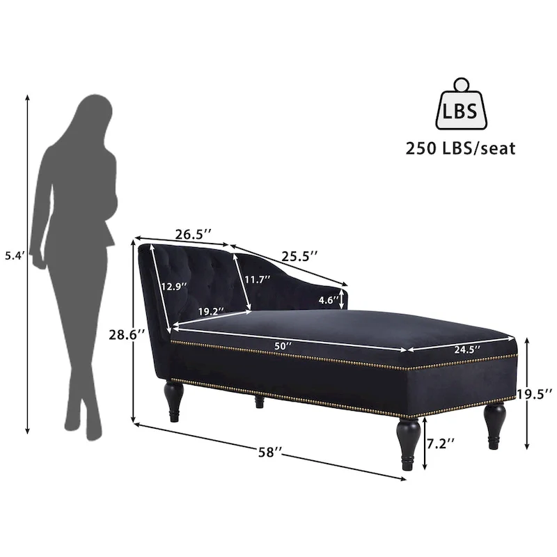 [New+Video] 58 Velvet Chaise Lounge - 26.50 x 58.00 x 28.60