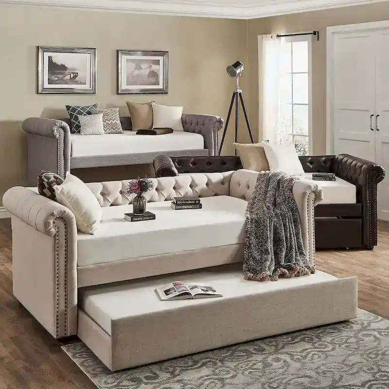 Classic Upholstered Twin Daybed with Optional Trundle