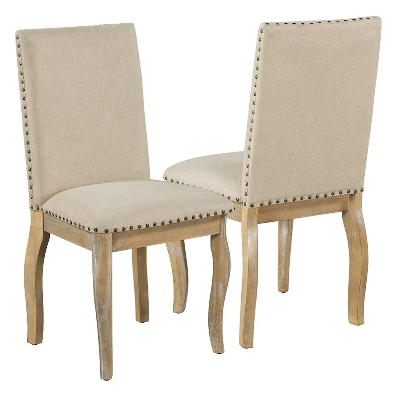 Set of 4 Wooden Upholstered Dining Chairs with Nailhead