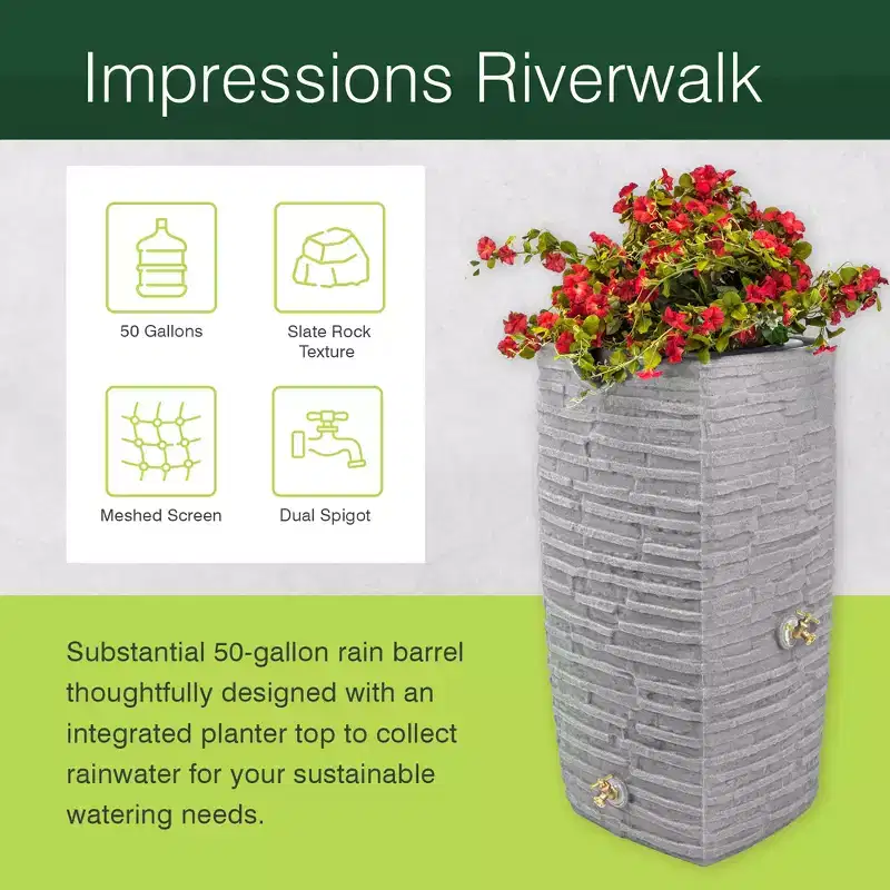 Good Ideas Impressions Riverwalk 50 Gallon Rain Saver, Dark Granite (4 Pack)