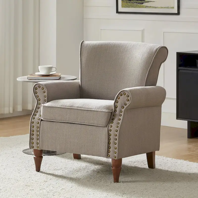 Nyctelius Upholstered Comfy Accent chair with Turned Wooden Legs and Nailhead Trim Set of 2 by HULALA HOME