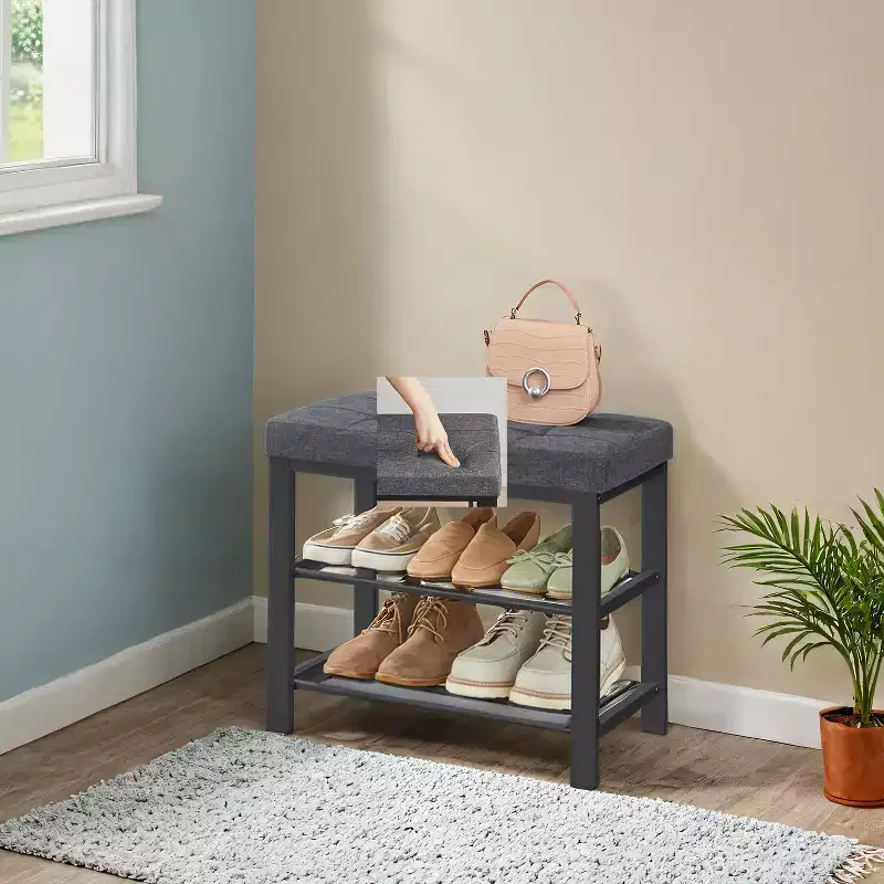 Shoe Bench, Storage Bench, Entryway Bench with Cushion, Shoe Shelf with Seat, Storage Organizer with Foam Padded Seat Linen