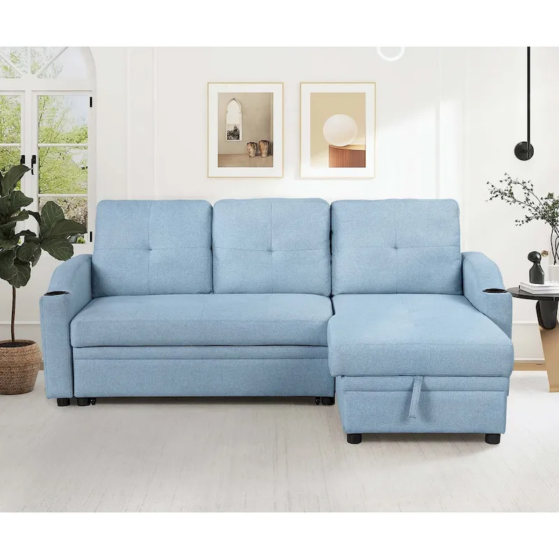 Classic and Cozy L-shape Pull-out Sleeper Sectional Sofa