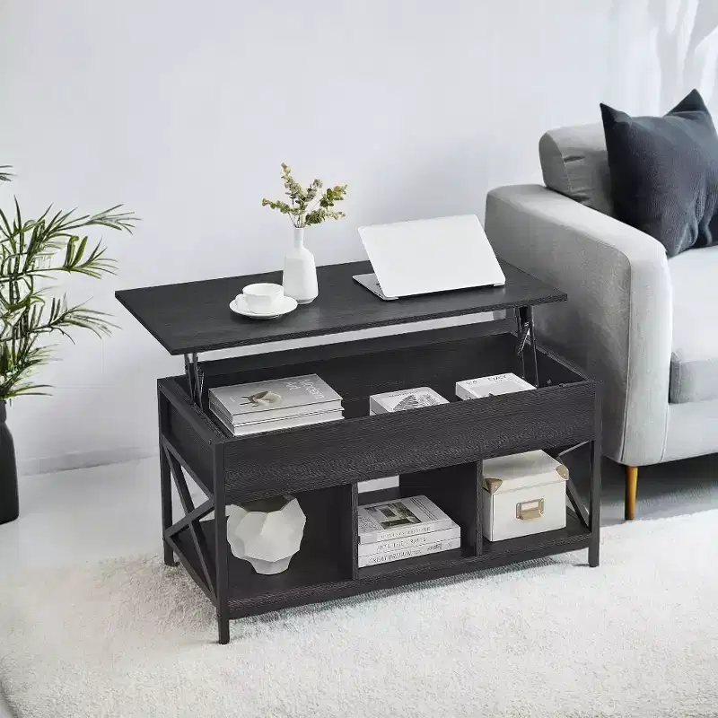 19.7 x 39.4 x (19.3-24.4) In Lift Top Coffee Table with Hidden Compartments and Storage Shelf, Lifting Top Accent Table for Living Room, Office